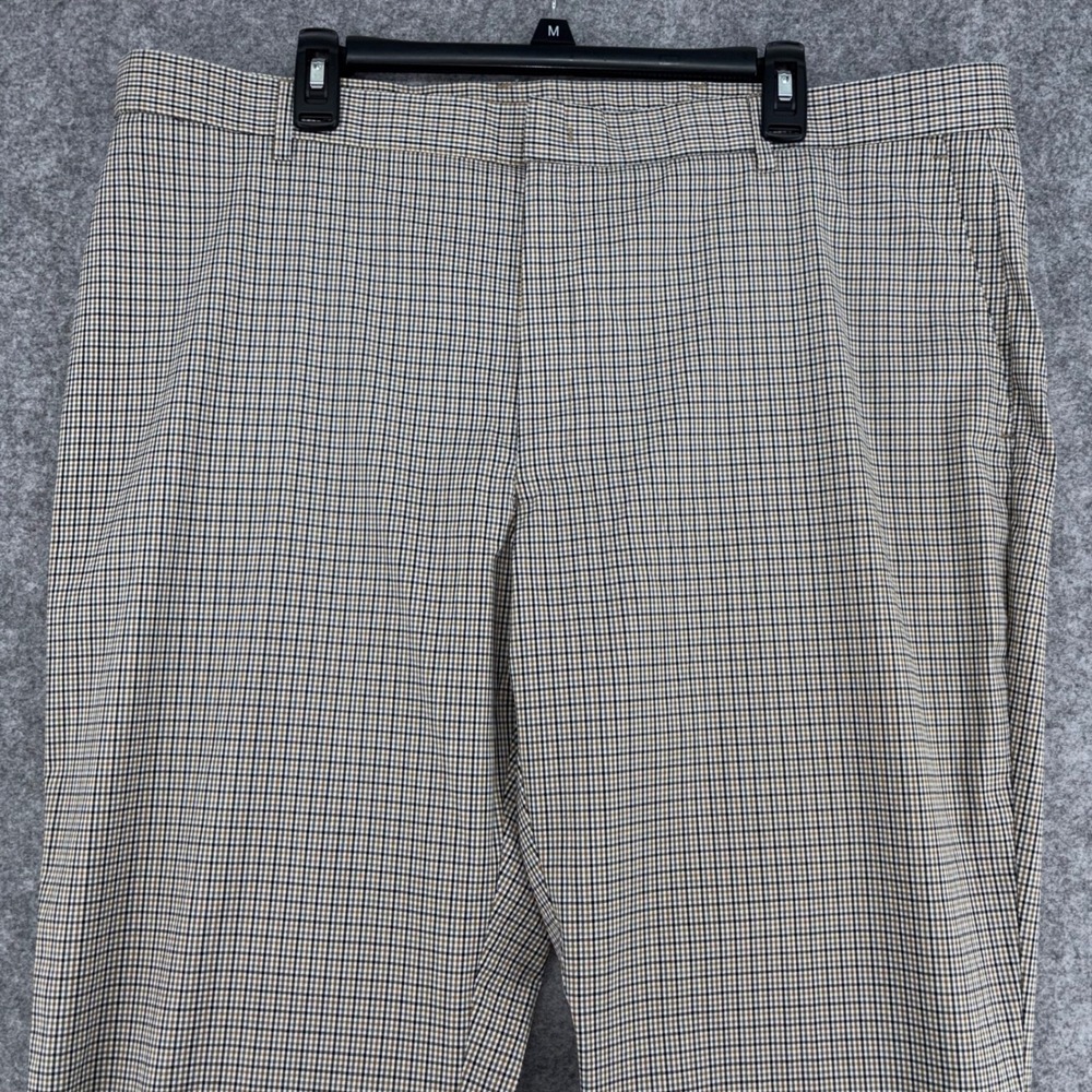 Tommy Hilfiger Mens 42x32 Dress Pants Brown Blue Check Stretch Flat Front P42W